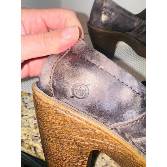 Born Brown Distressed Leather Heeled Clogs 7.5 Comfort Slip-On Steampunk Cottage - Picture 7 of 11